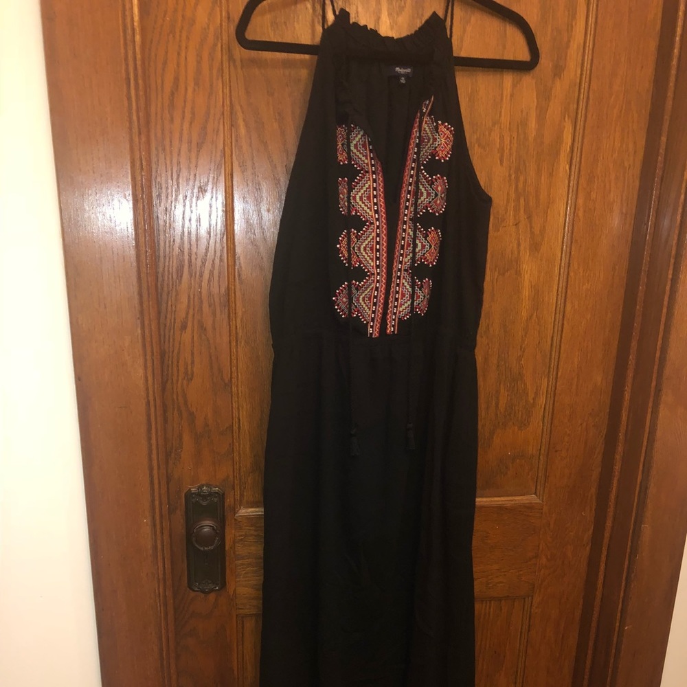 Madewell key-hole halter embroidered maxi dress